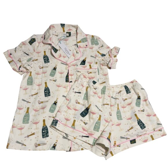 BedHead pajama set Champagne Bottle & Glass Print Button-Up size XS women nwt - Picture 2 of 14